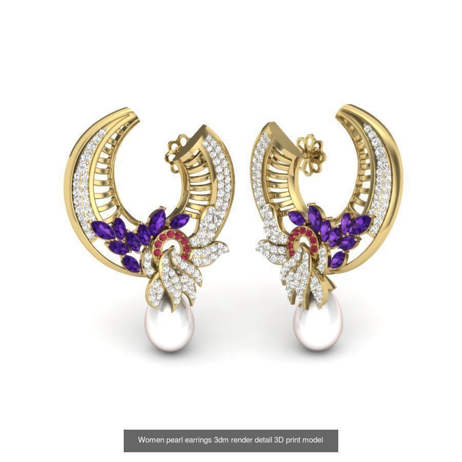 97 Women pearl earrings 3dm render detail  3D Model Collection_36