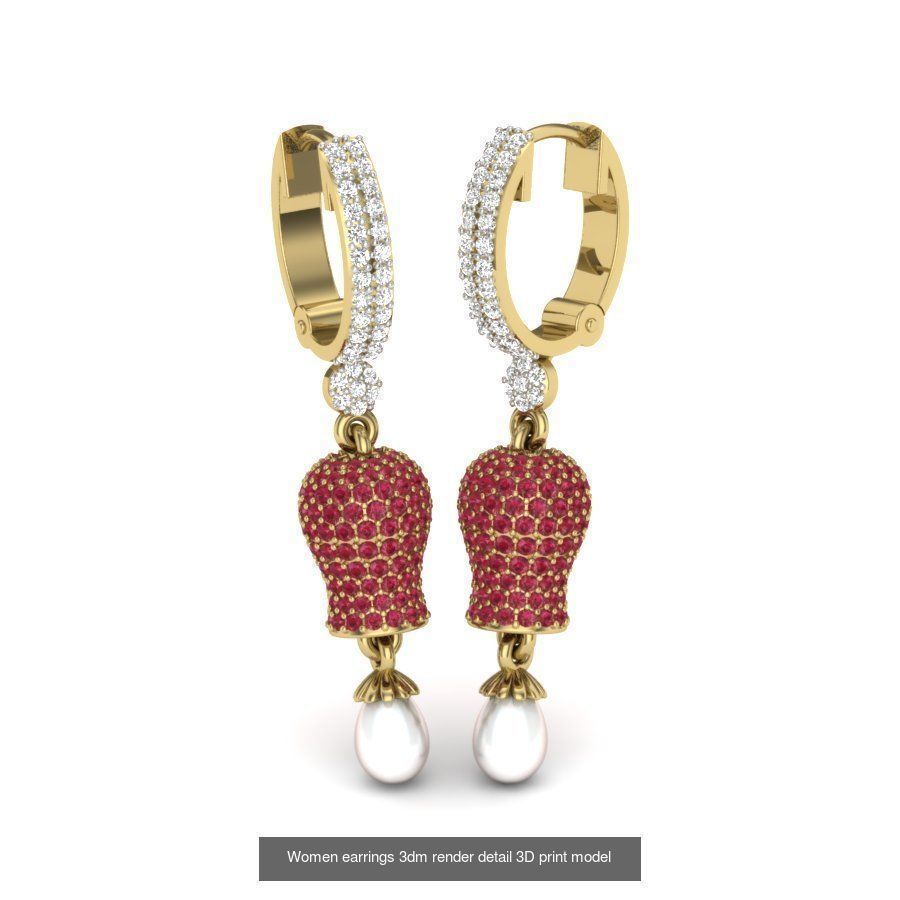 97 Women pearl earrings 3dm render detail  3D Model Collection_25
