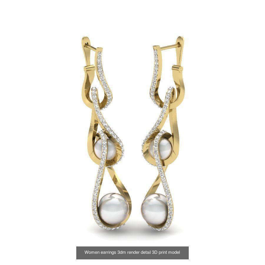 97 Women pearl earrings 3dm render detail  3D Model Collection_11