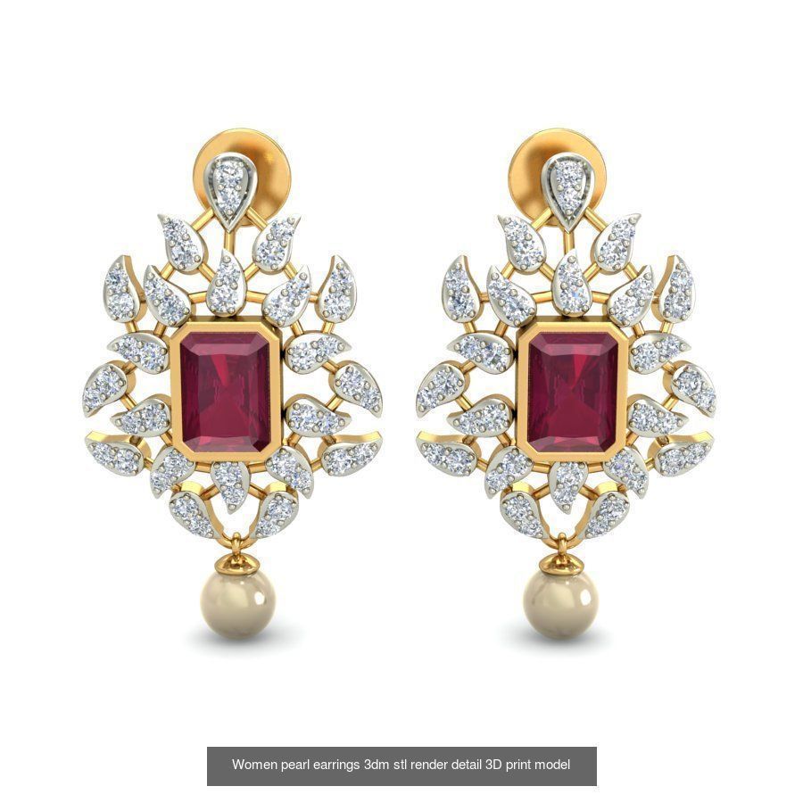 97 Women pearl earrings 3dm render detail  3D Model Collection_72