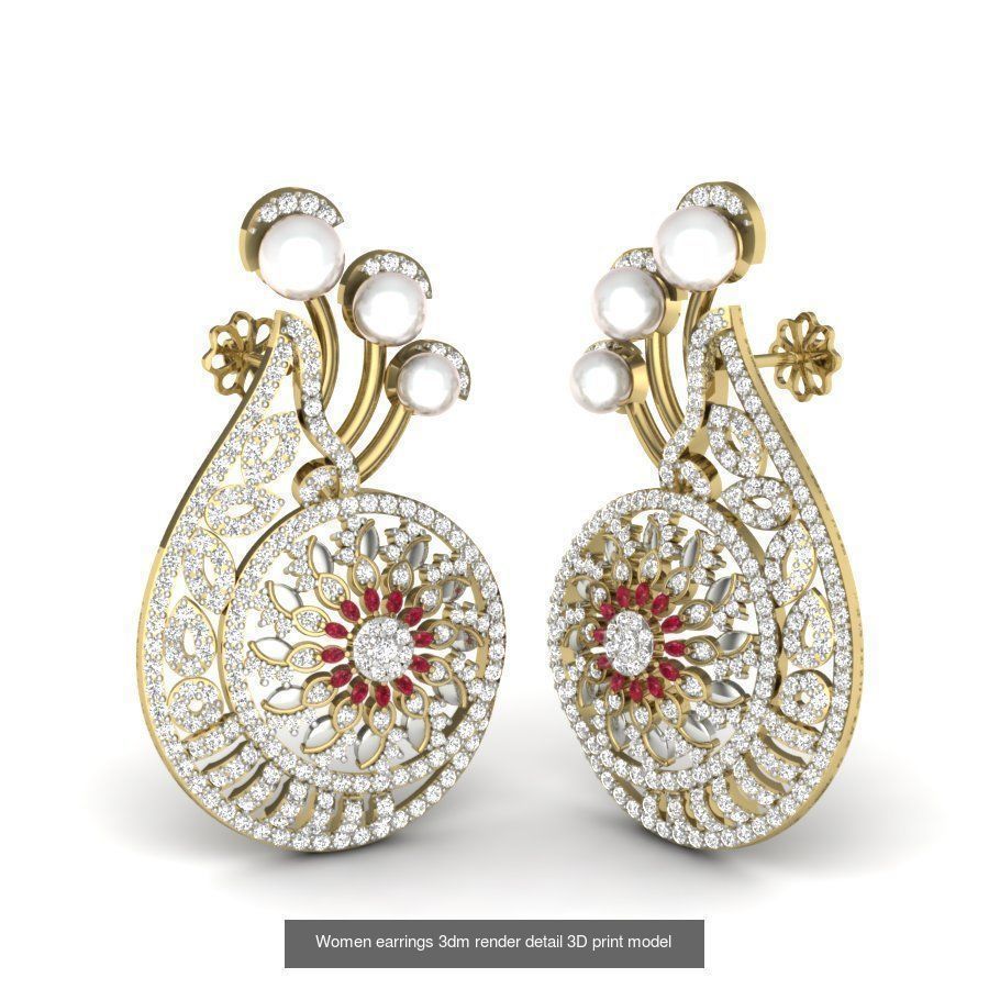 97 Women pearl earrings 3dm render detail  3D Model Collection_27