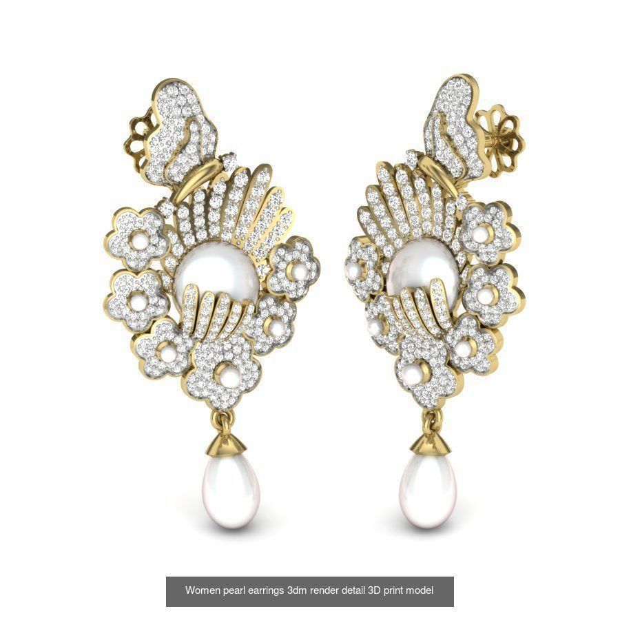 97 Women pearl earrings 3dm render detail  3D Model Collection_43