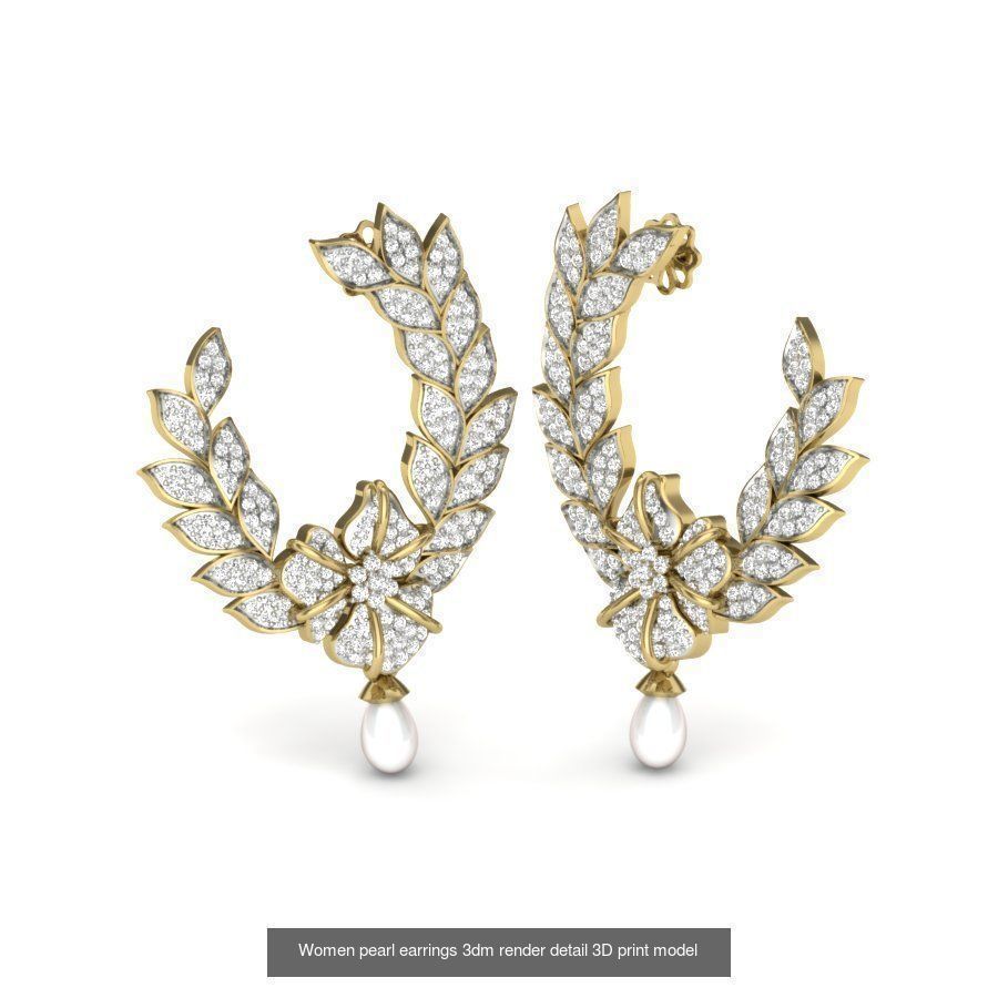 97 Women pearl earrings 3dm render detail  3D Model Collection_48