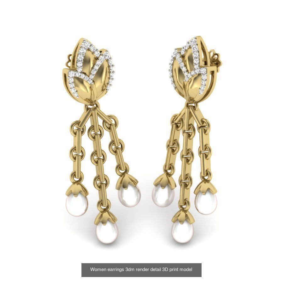 97 Women pearl earrings 3dm render detail  3D Model Collection_16