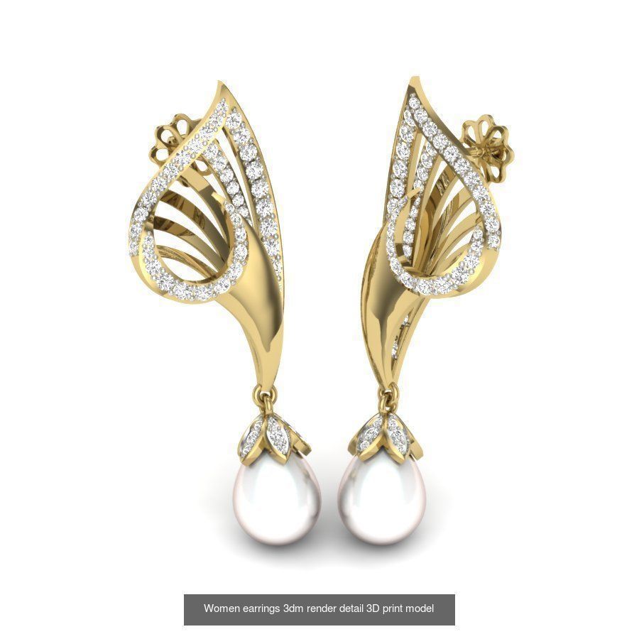 97 Women pearl earrings 3dm render detail  3D Model Collection_51