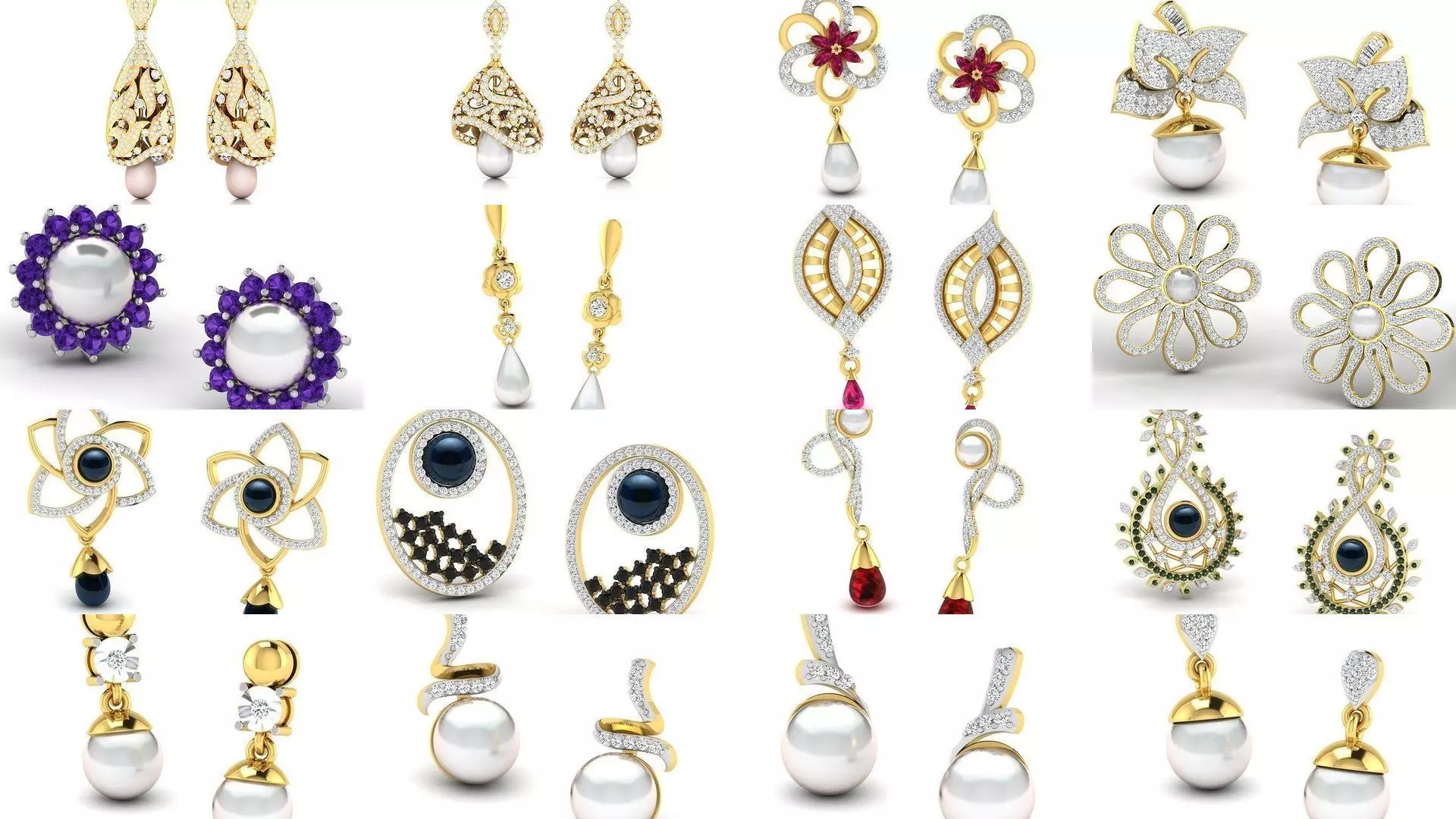 97 Women pearl earrings 3dm render detail  3D Model Collection_0