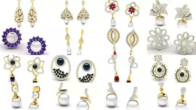 97 Women pearl earrings 3dm render detail  3D Model Collection