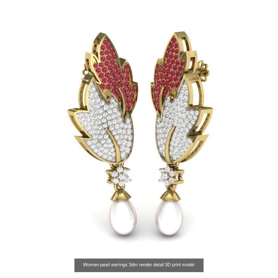 97 Women pearl earrings 3dm render detail  3D Model Collection_44