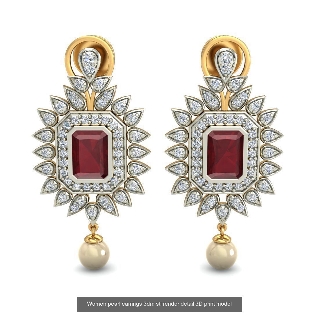 97 Women pearl earrings 3dm render detail  3D Model Collection_69