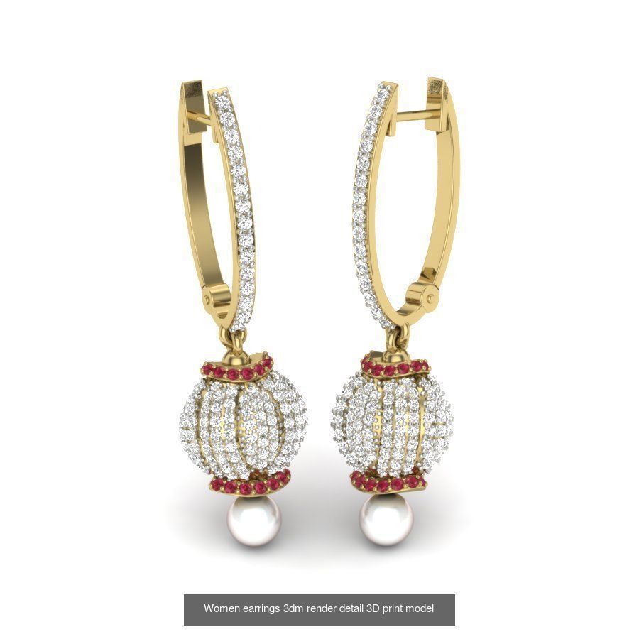 97 Women pearl earrings 3dm render detail  3D Model Collection_26