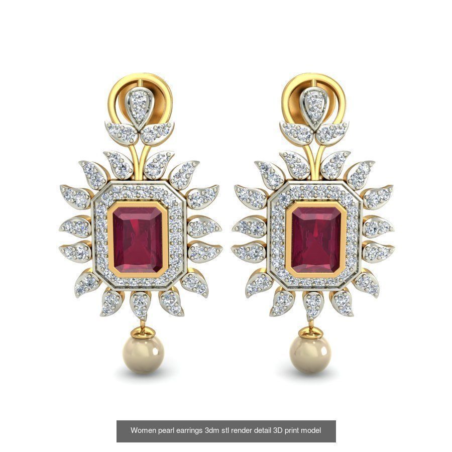 97 Women pearl earrings 3dm render detail  3D Model Collection_73