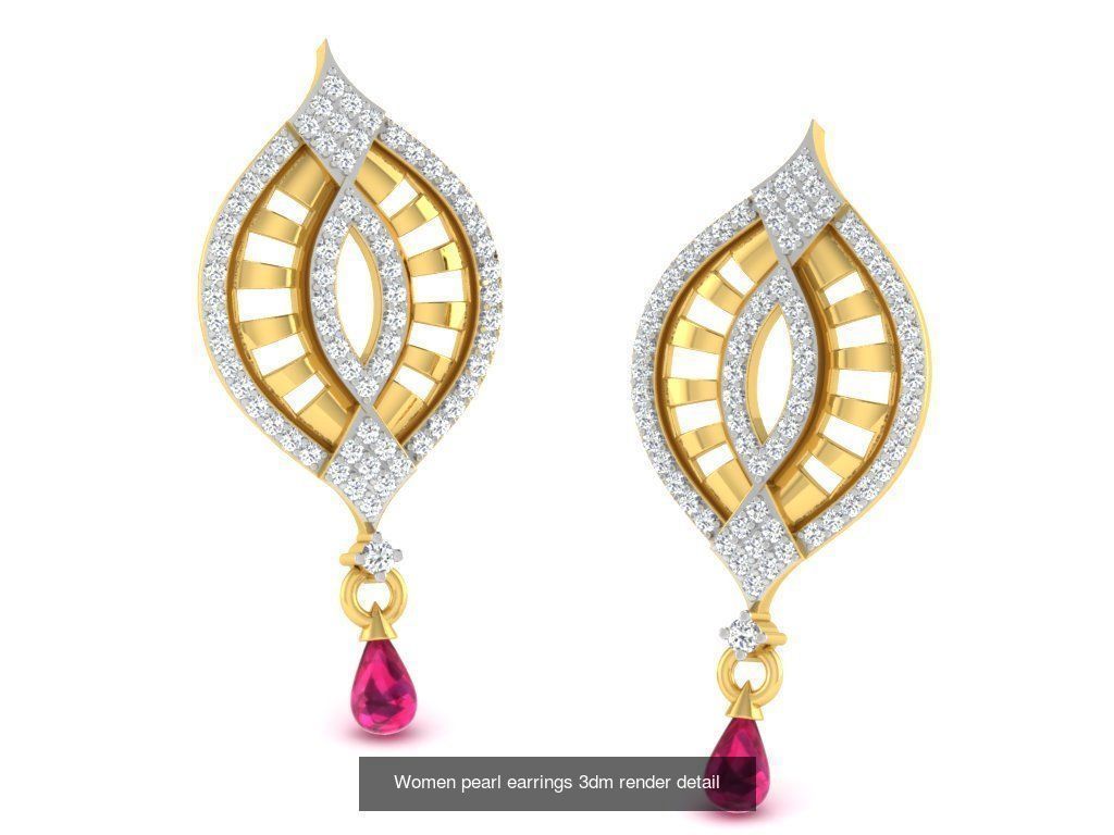 97 Women pearl earrings 3dm render detail  3D Model Collection_92