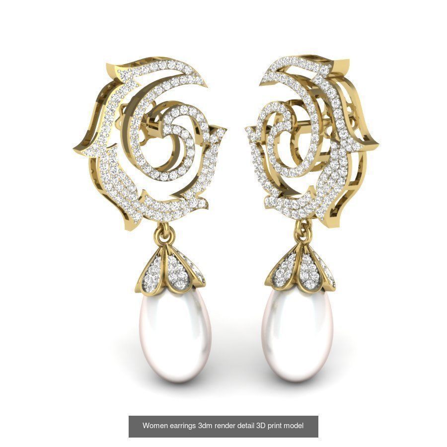 97 Women pearl earrings 3dm render detail  3D Model Collection_54