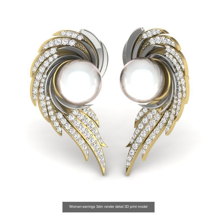97 Women pearl earrings 3dm render detail  3D Model Collection_52