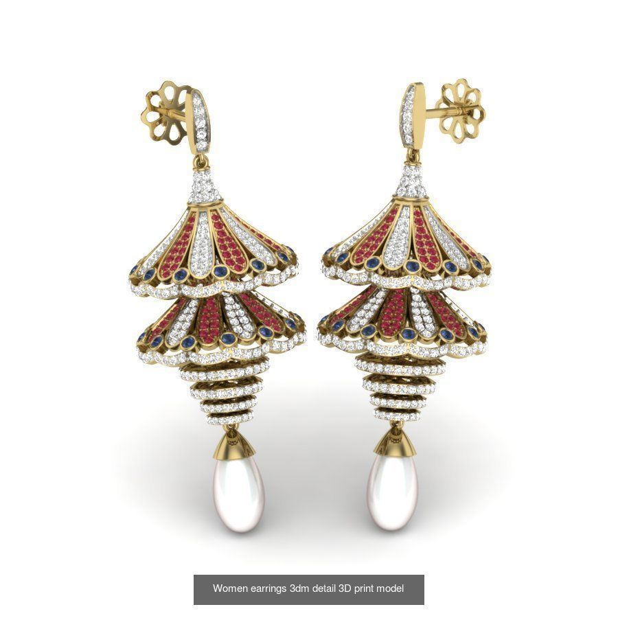 97 Women pearl earrings 3dm render detail  3D Model Collection_56
