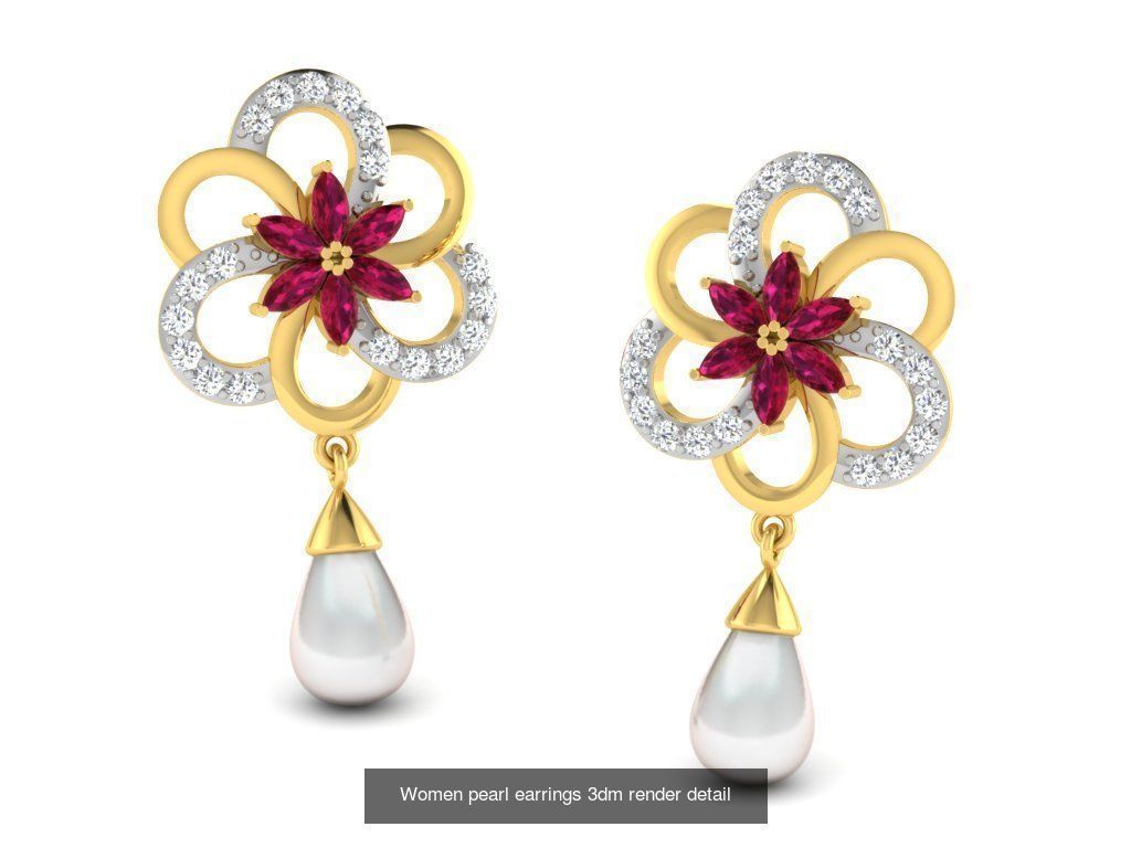 97 Women pearl earrings 3dm render detail  3D Model Collection_88