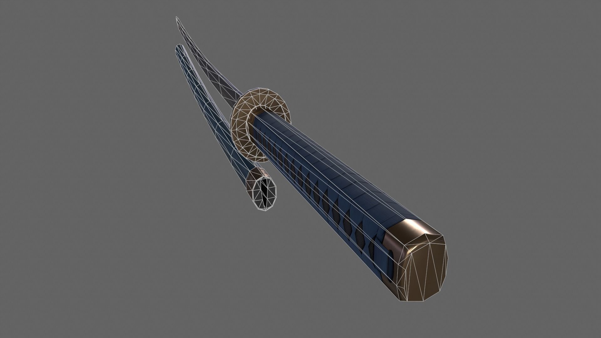 PBR Katana Japanese Sword Blue V2 Low-poly 3D model_7