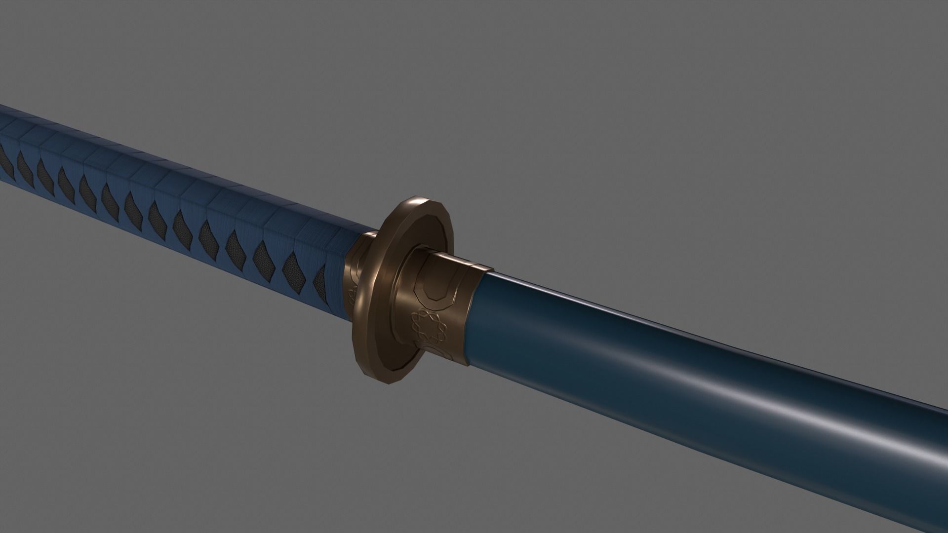 PBR Katana Japanese Sword Blue V2 Low-poly 3D model_14