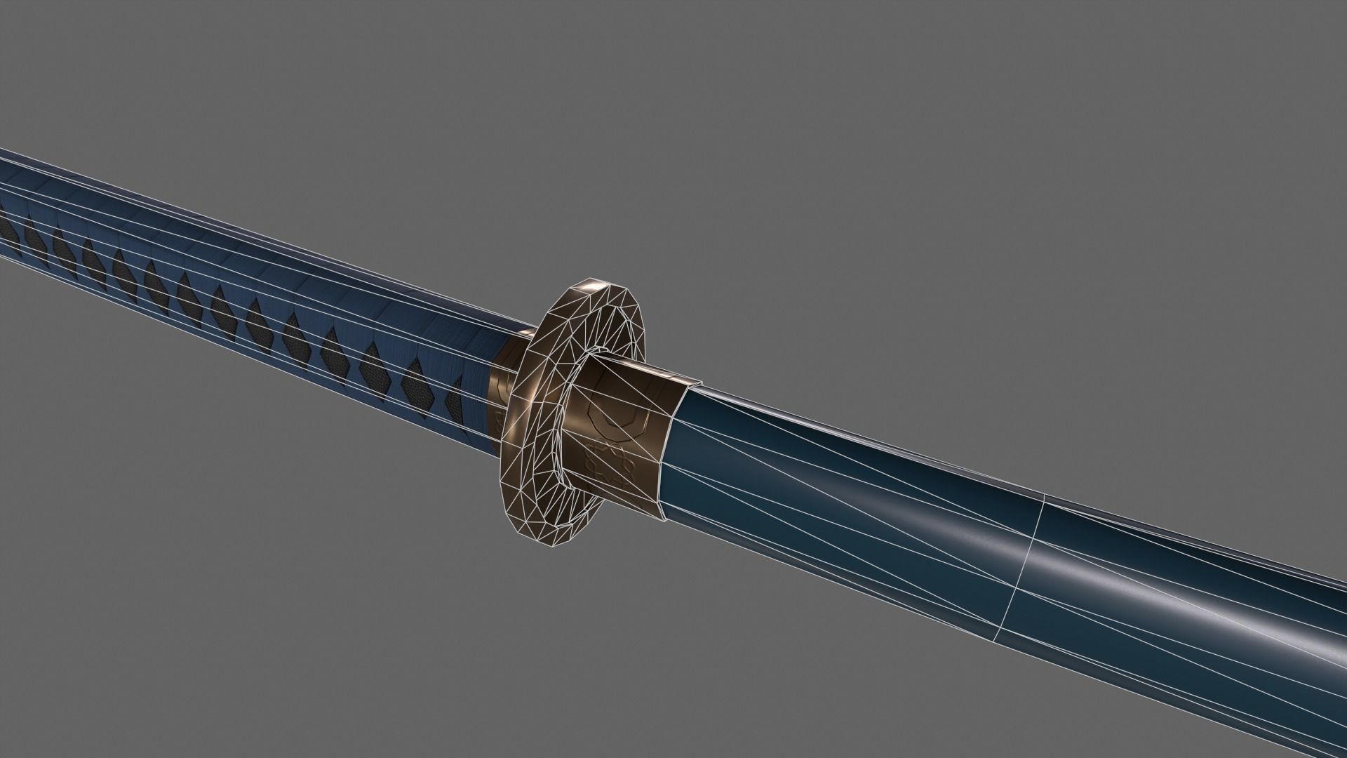 PBR Katana Japanese Sword Blue V2 Low-poly 3D model_15