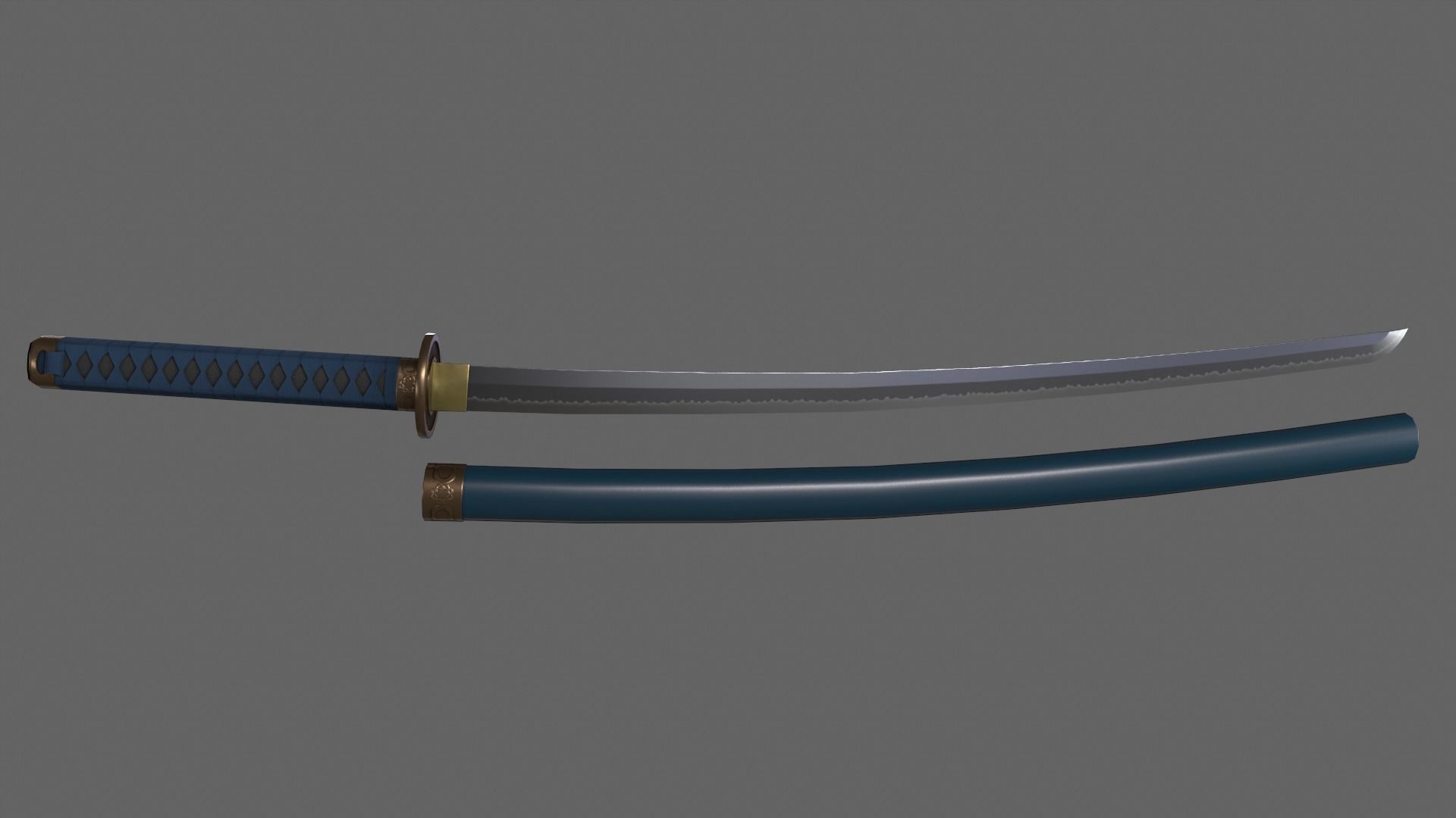 PBR Katana Japanese Sword Blue V2 Low-poly 3D model_2