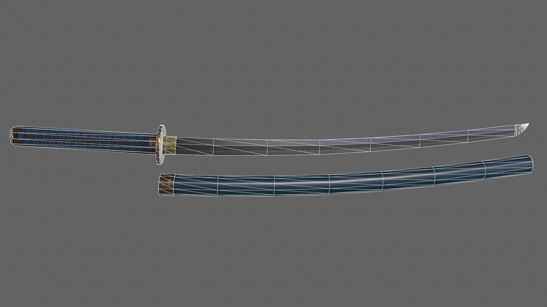 PBR Katana Japanese Sword Blue V2 Low-poly 3D model_3