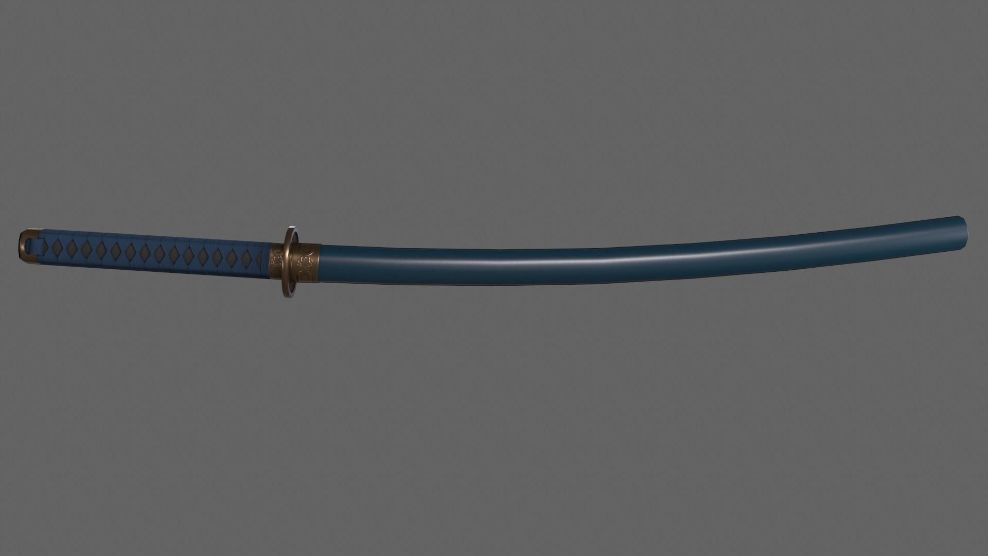 PBR Katana Japanese Sword Blue V2 Low-poly 3D model_4