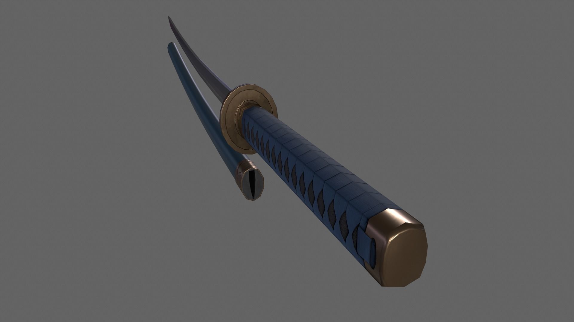 PBR Katana Japanese Sword Blue V2 Low-poly 3D model_6