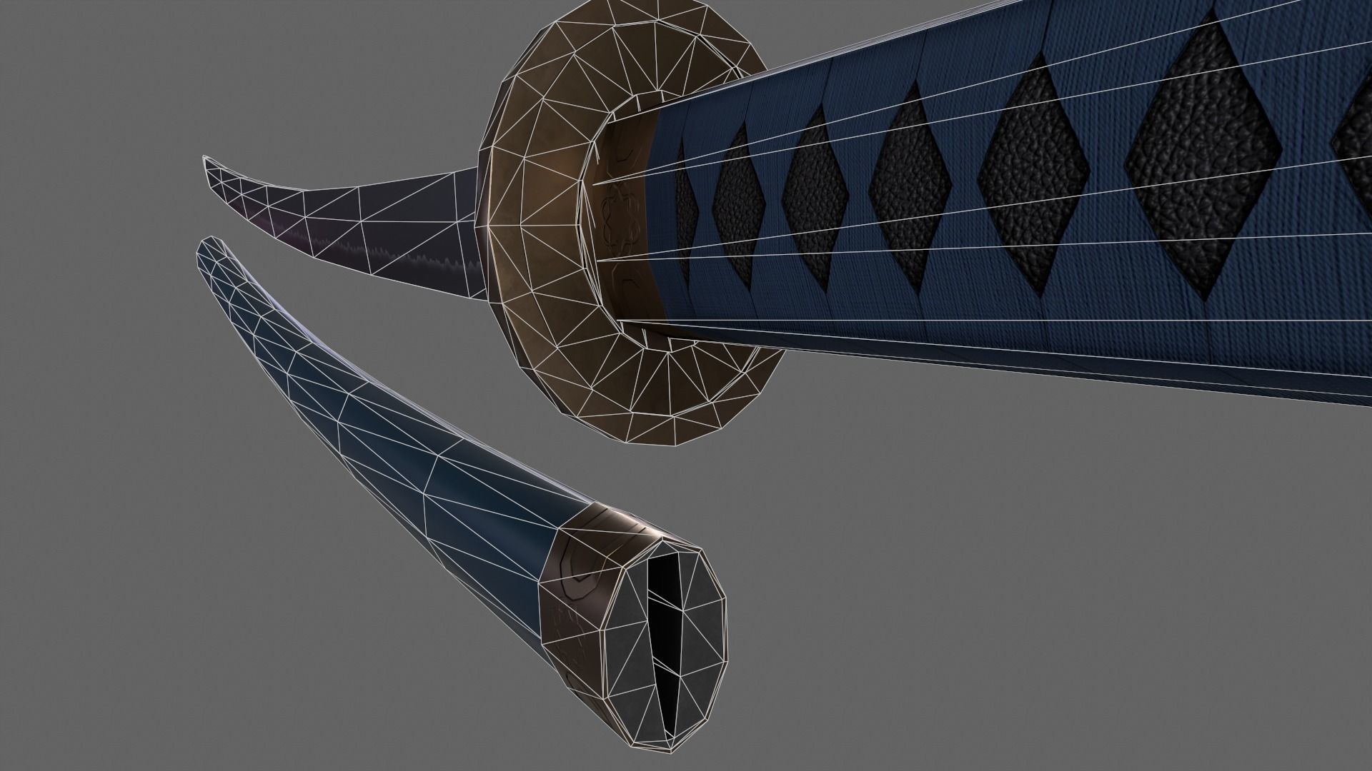 PBR Katana Japanese Sword Blue V2 Low-poly 3D model_17