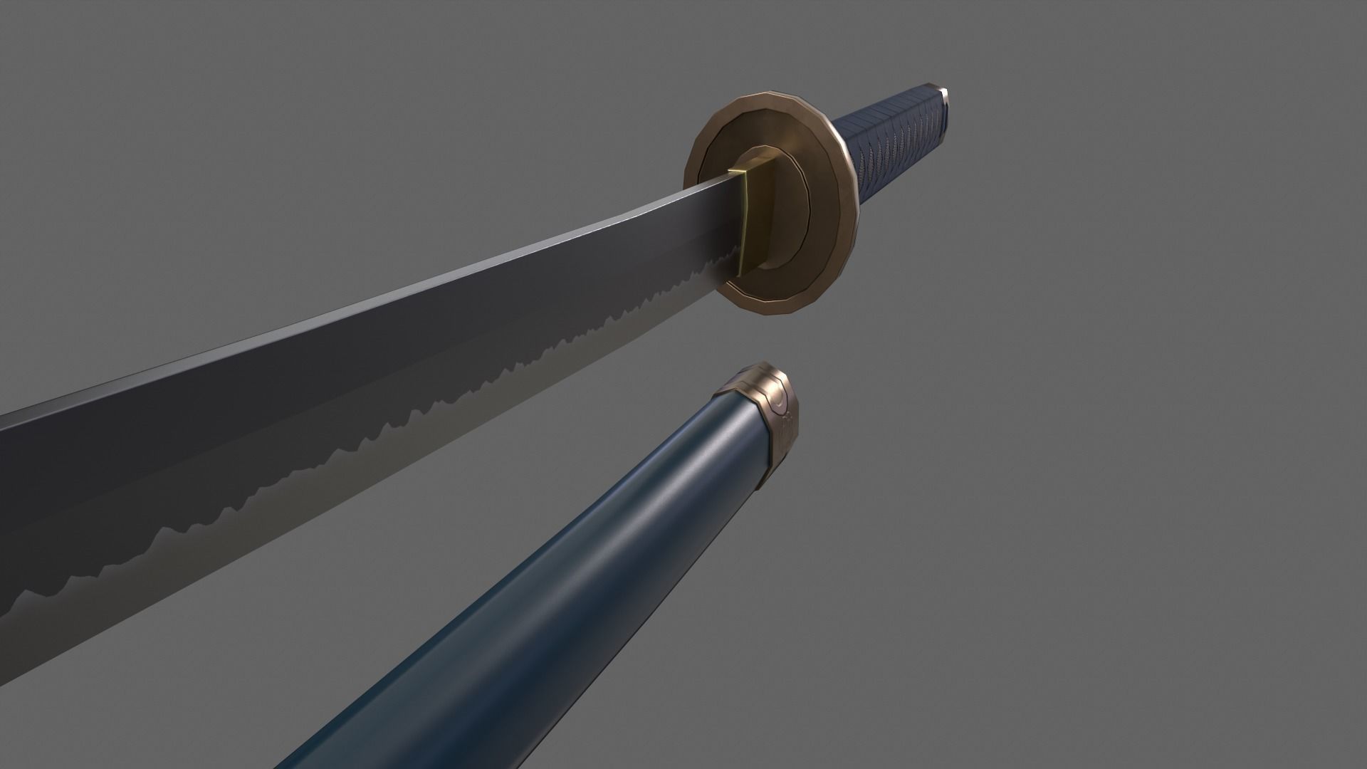 PBR Katana Japanese Sword Blue V2 Low-poly 3D model_18