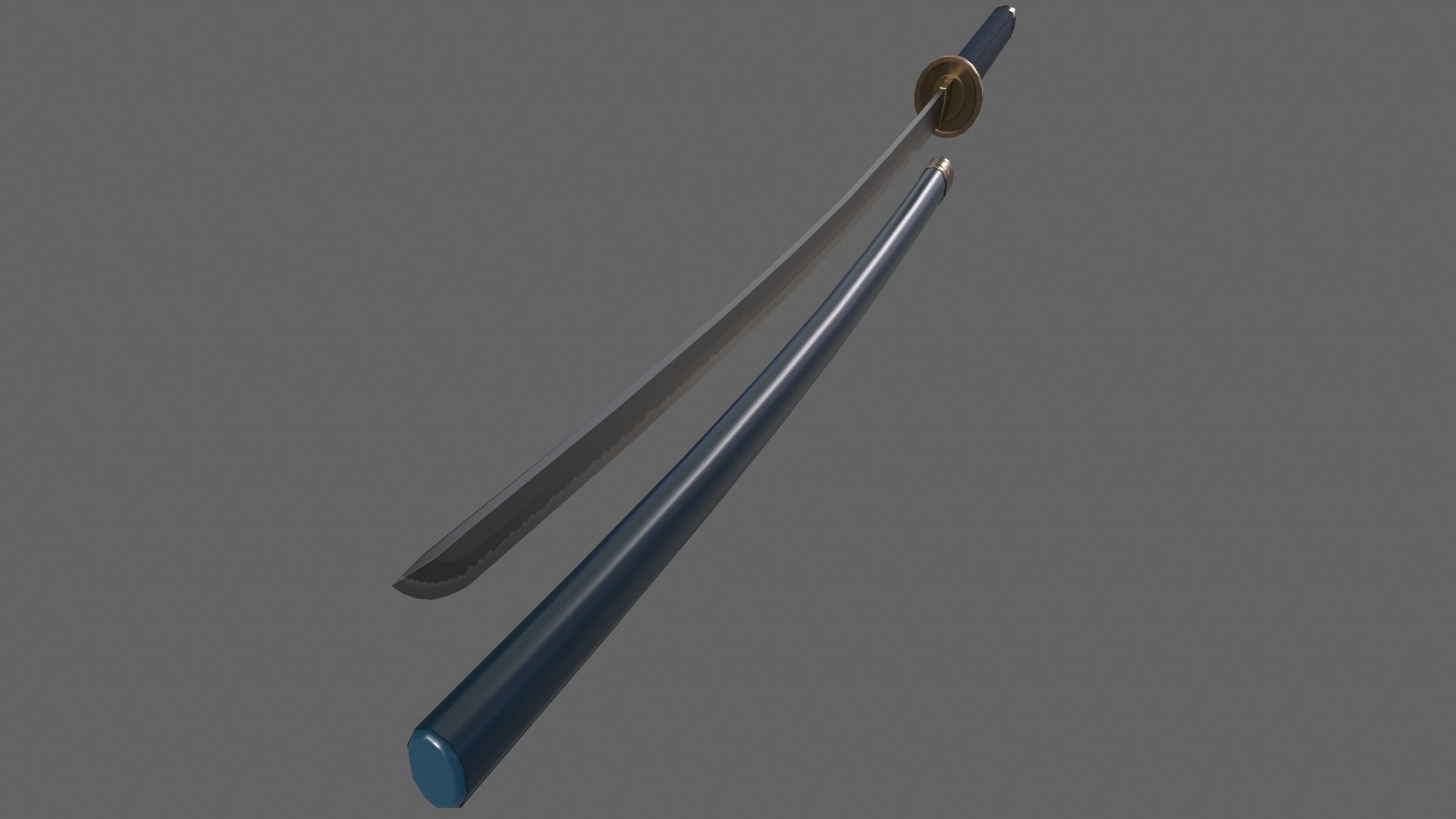 PBR Katana Japanese Sword Blue V2 Low-poly 3D model_8