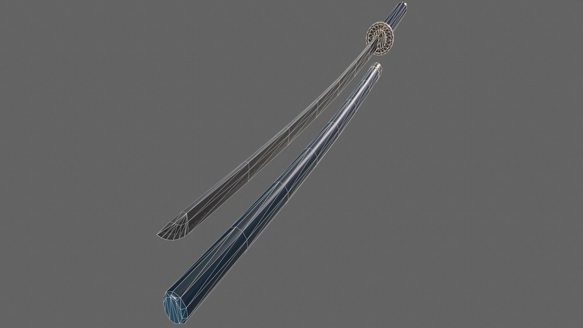 PBR Katana Japanese Sword Blue V2 Low-poly 3D model_9