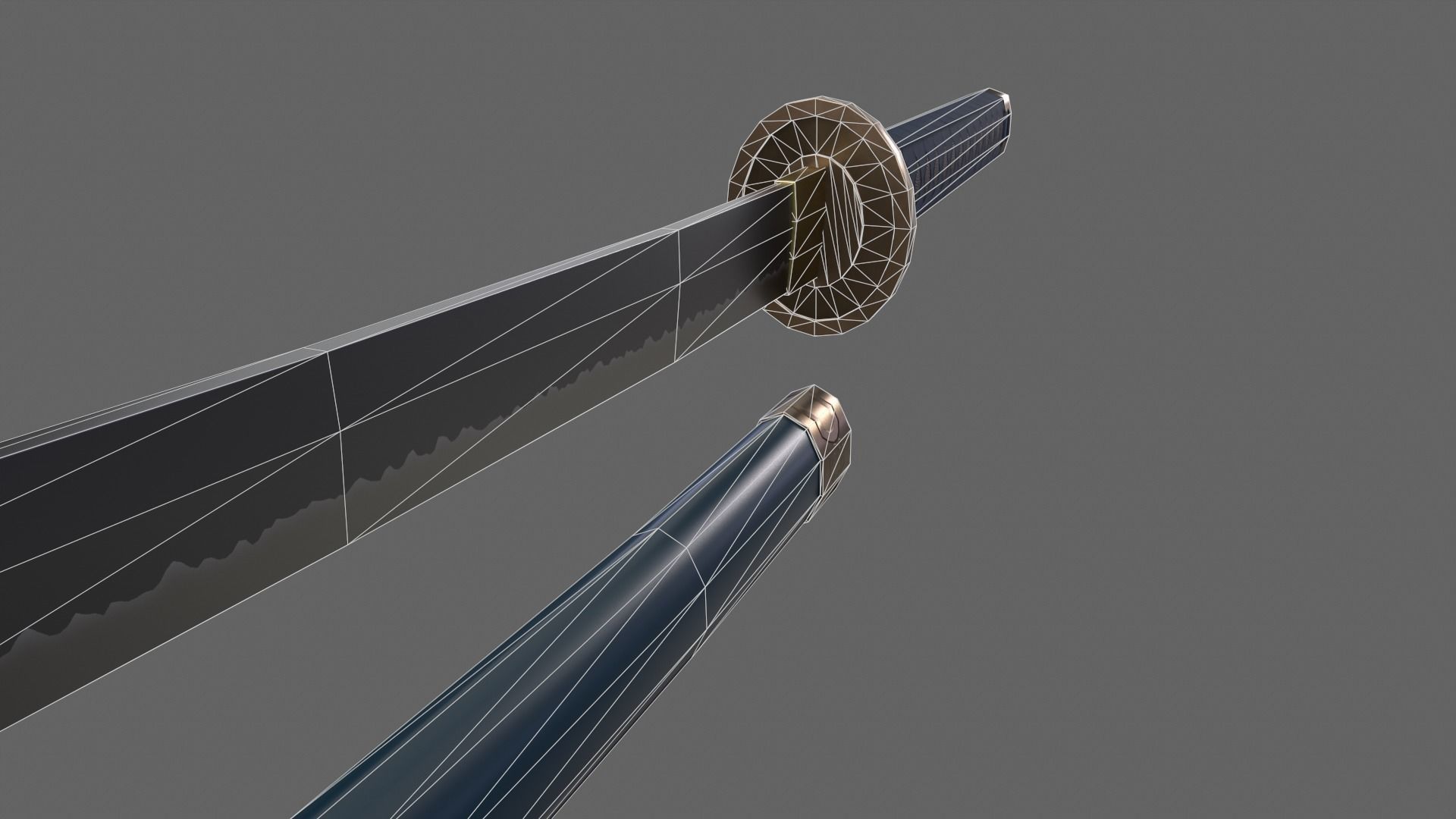 PBR Katana Japanese Sword Blue V2 Low-poly 3D model_19