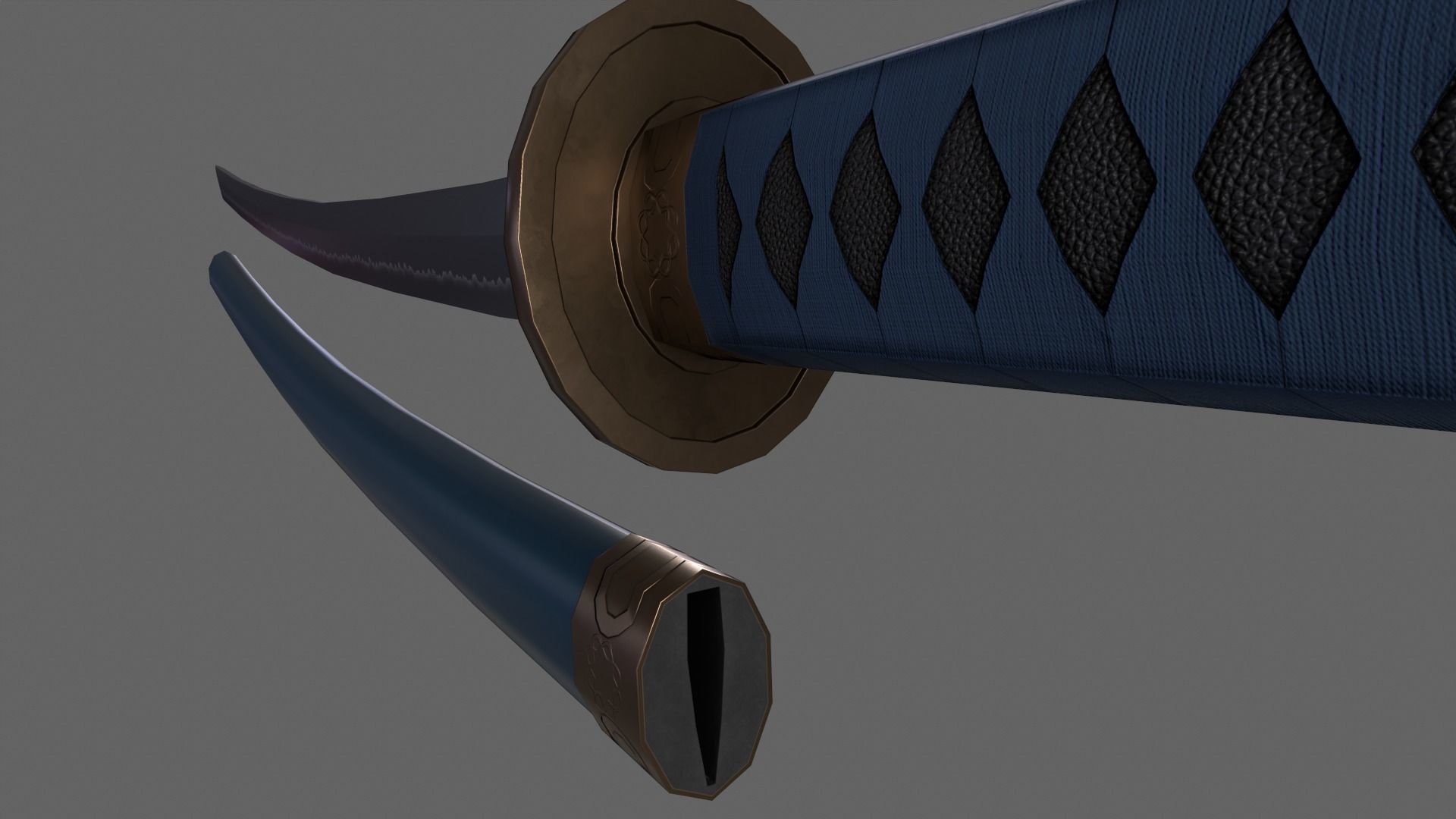 PBR Katana Japanese Sword Blue V2 Low-poly 3D model_16