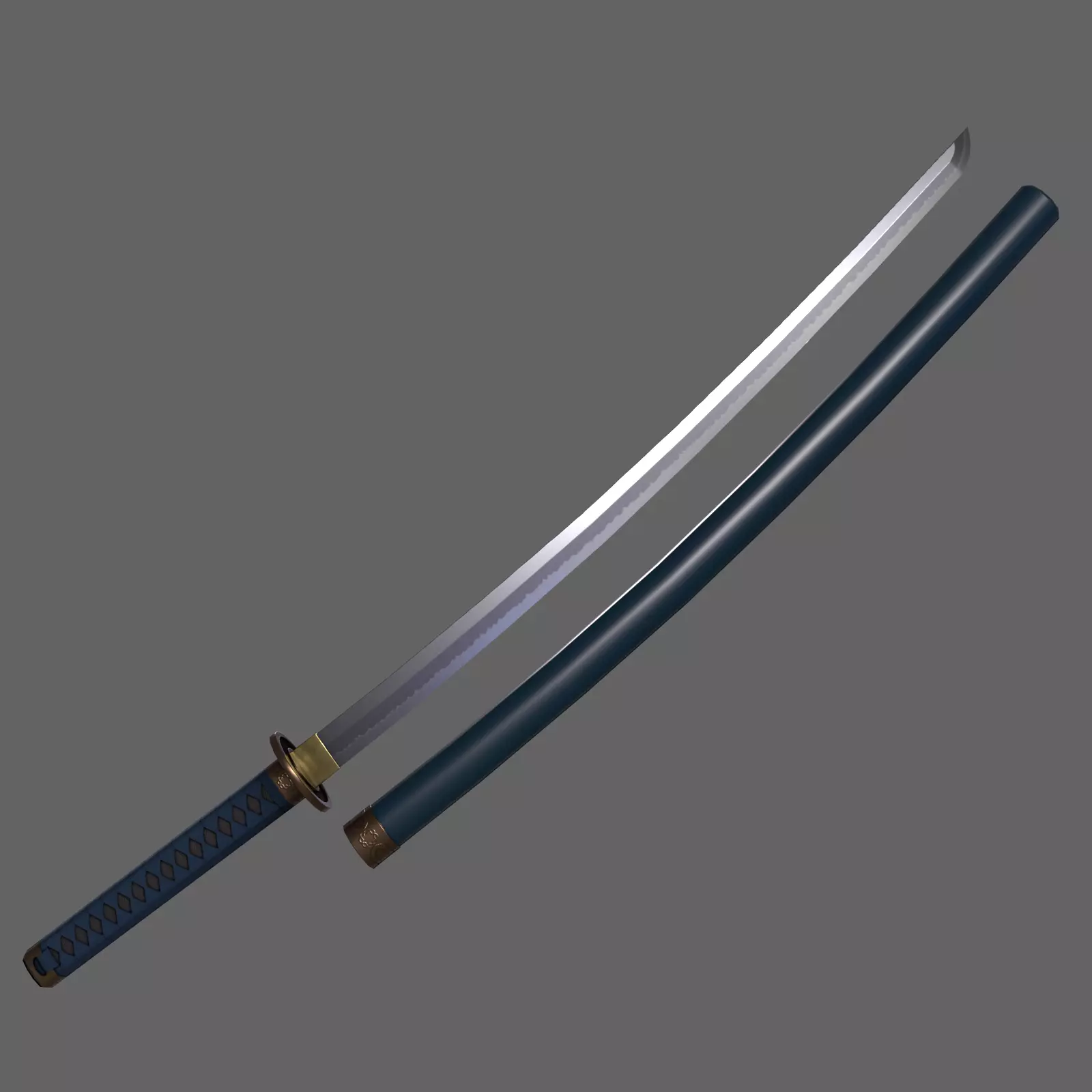 PBR Katana Japanese Sword Blue V2 Low-poly 3D model_0