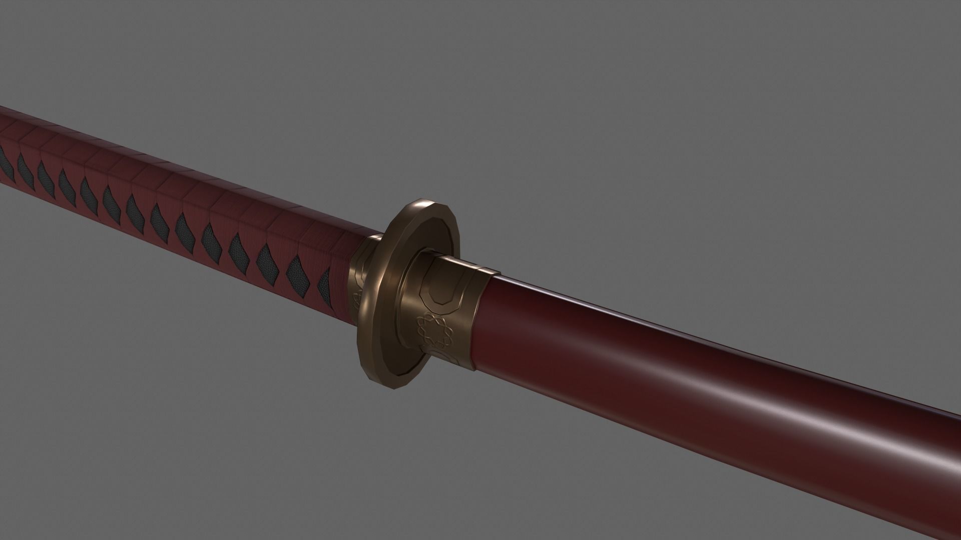 PBR Katana Japanese Sword Red V2 Low-poly 3D model_14