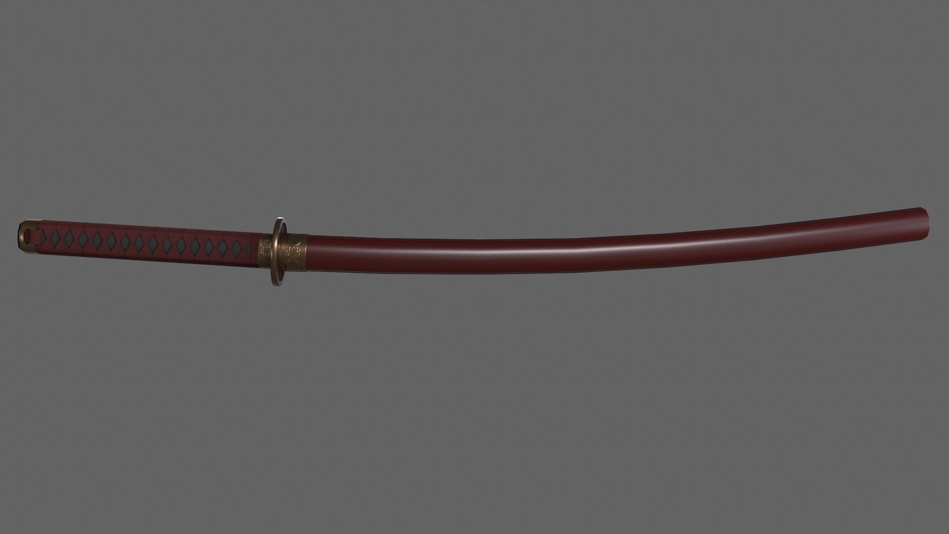 PBR Katana Japanese Sword Red V2 Low-poly 3D model_4