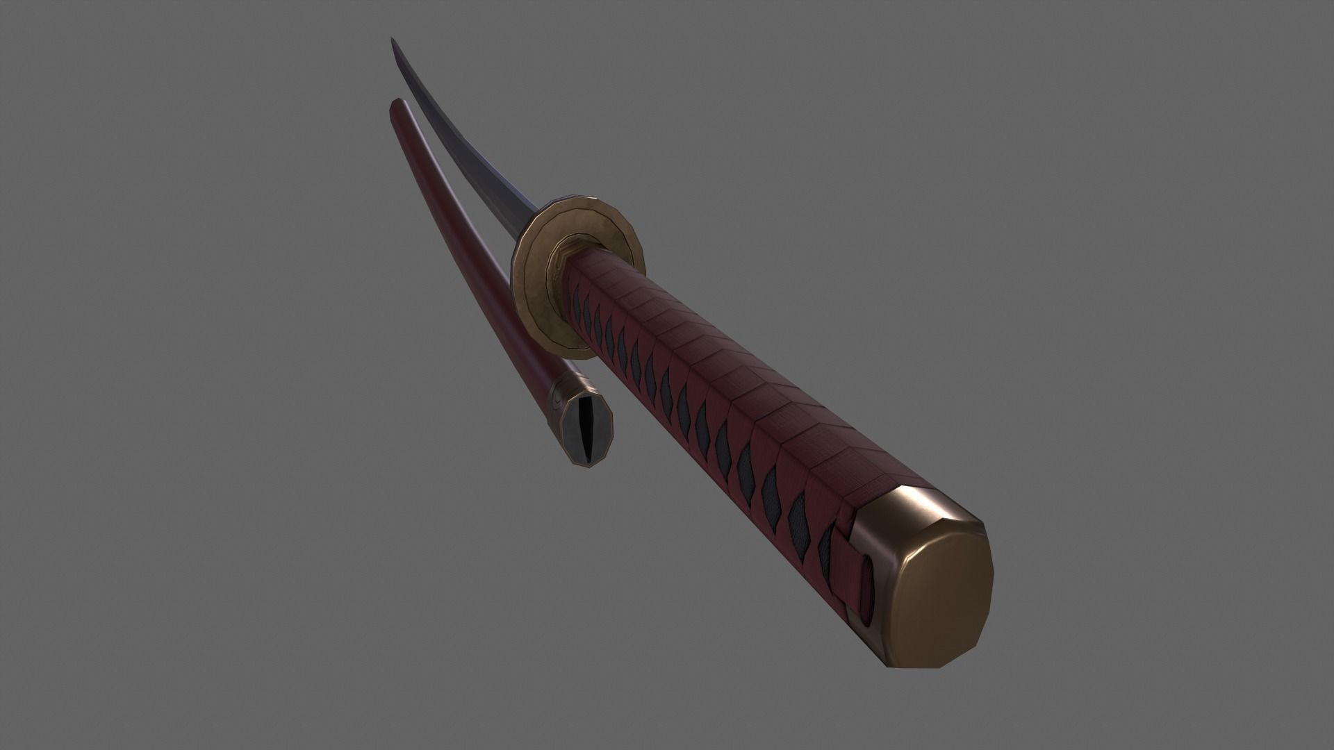 PBR Katana Japanese Sword Red V2 Low-poly 3D model_6