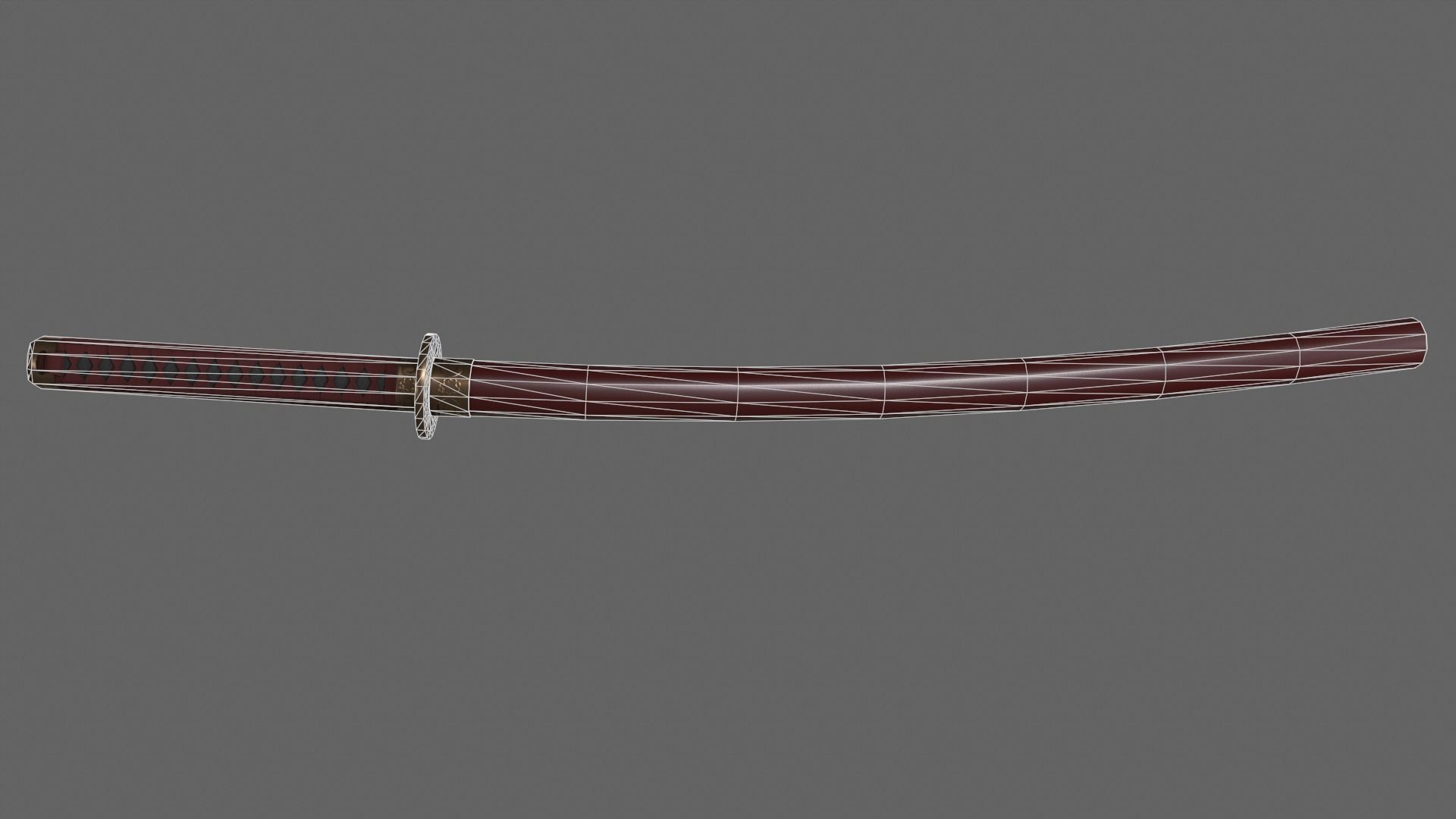PBR Katana Japanese Sword Red V2 Low-poly 3D model_5