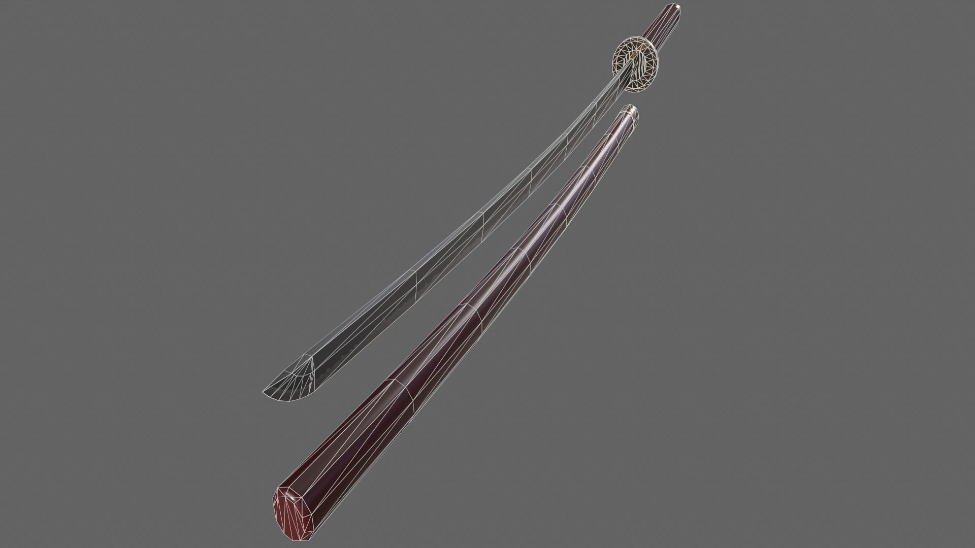 PBR Katana Japanese Sword Red V2 Low-poly 3D model_9