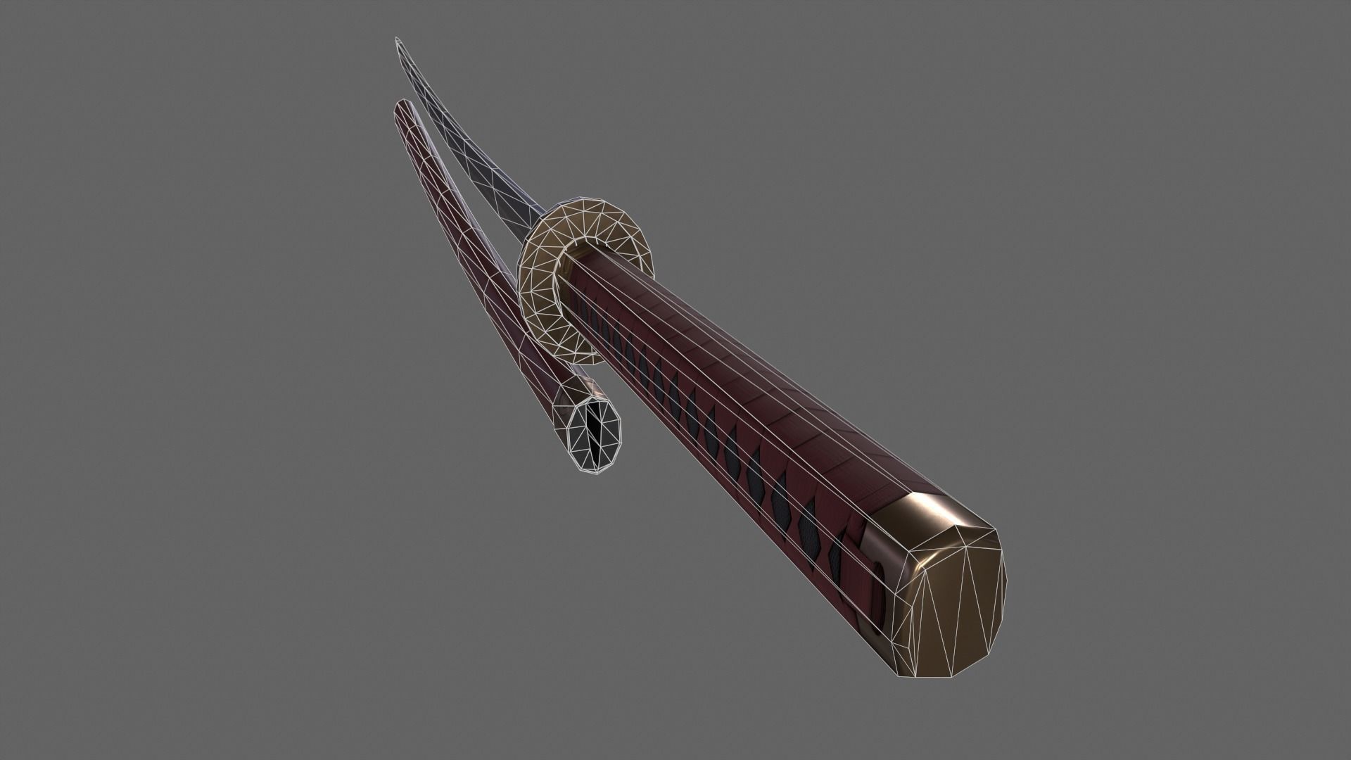 PBR Katana Japanese Sword Red V2 Low-poly 3D model_7