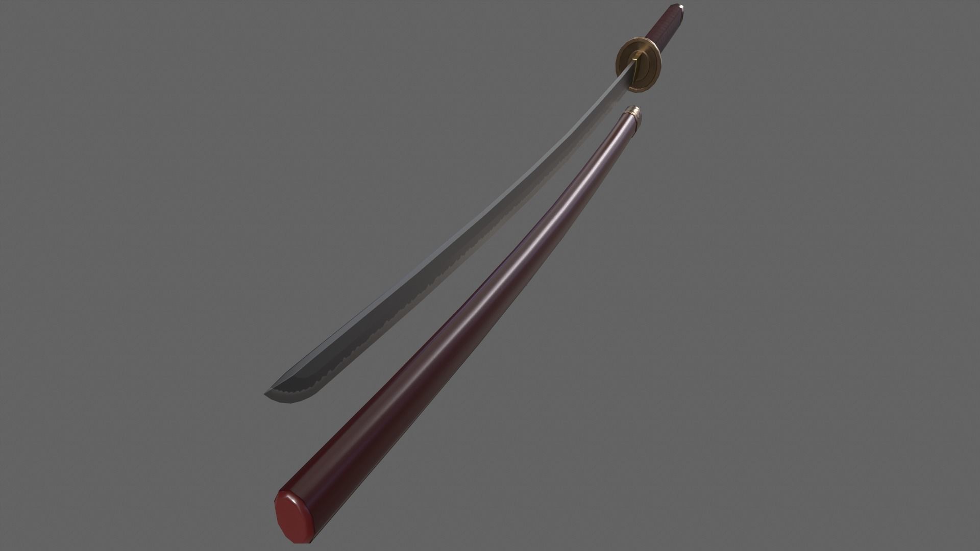 PBR Katana Japanese Sword Red V2 Low-poly 3D model_8