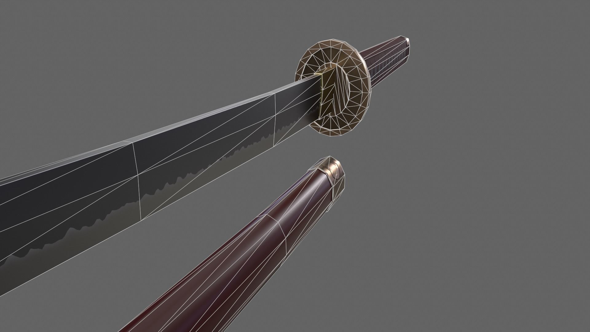 PBR Katana Japanese Sword Red V2 Low-poly 3D model_19