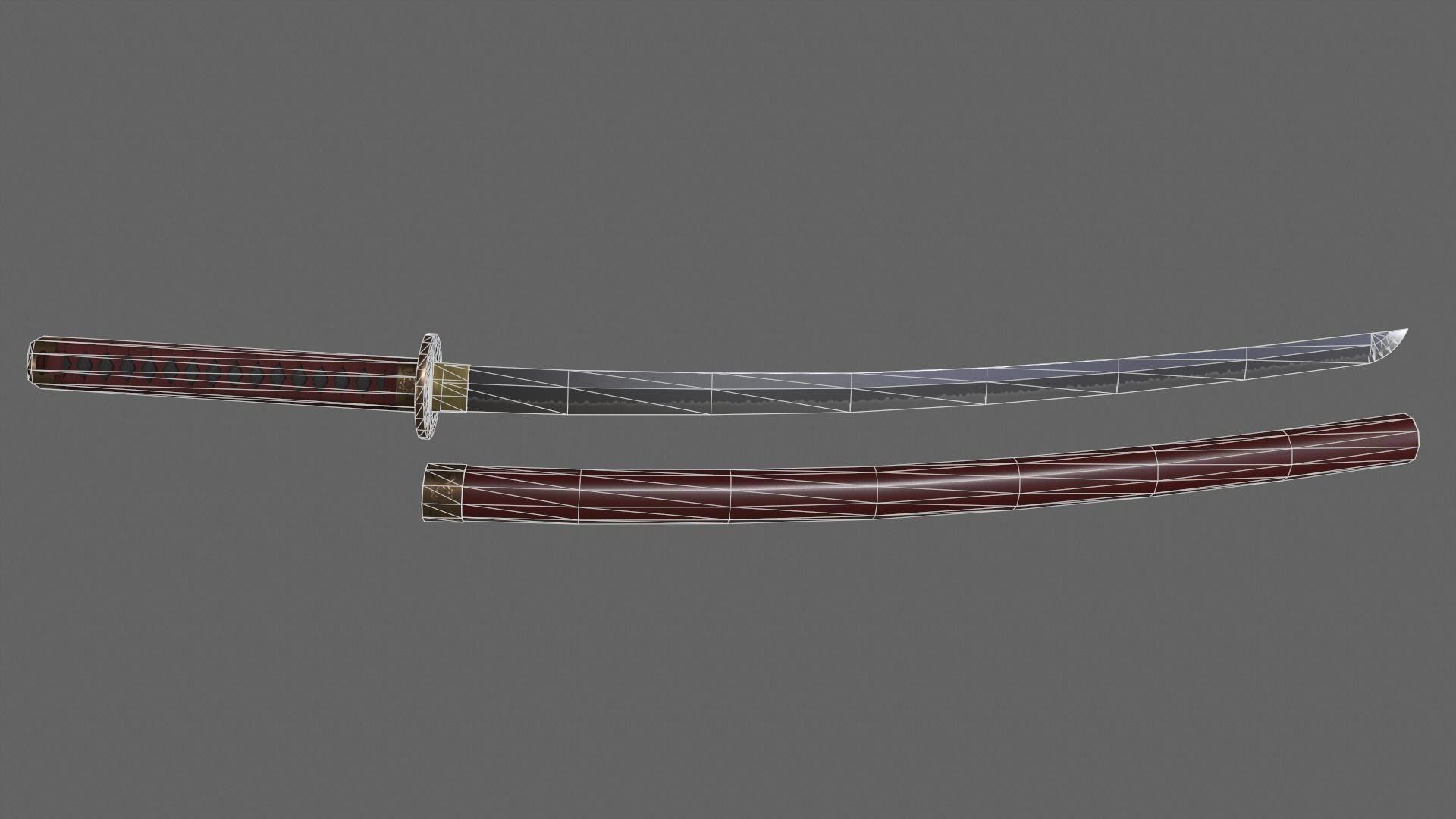 PBR Katana Japanese Sword Red V2 Low-poly 3D model_3