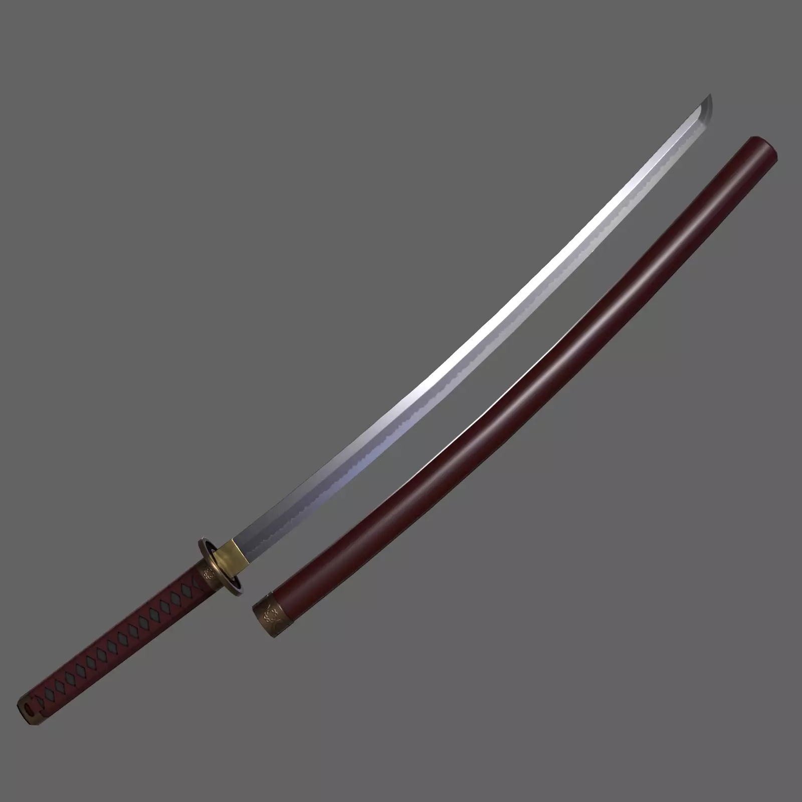 PBR Katana Japanese Sword Red V2 Low-poly 3D model_0