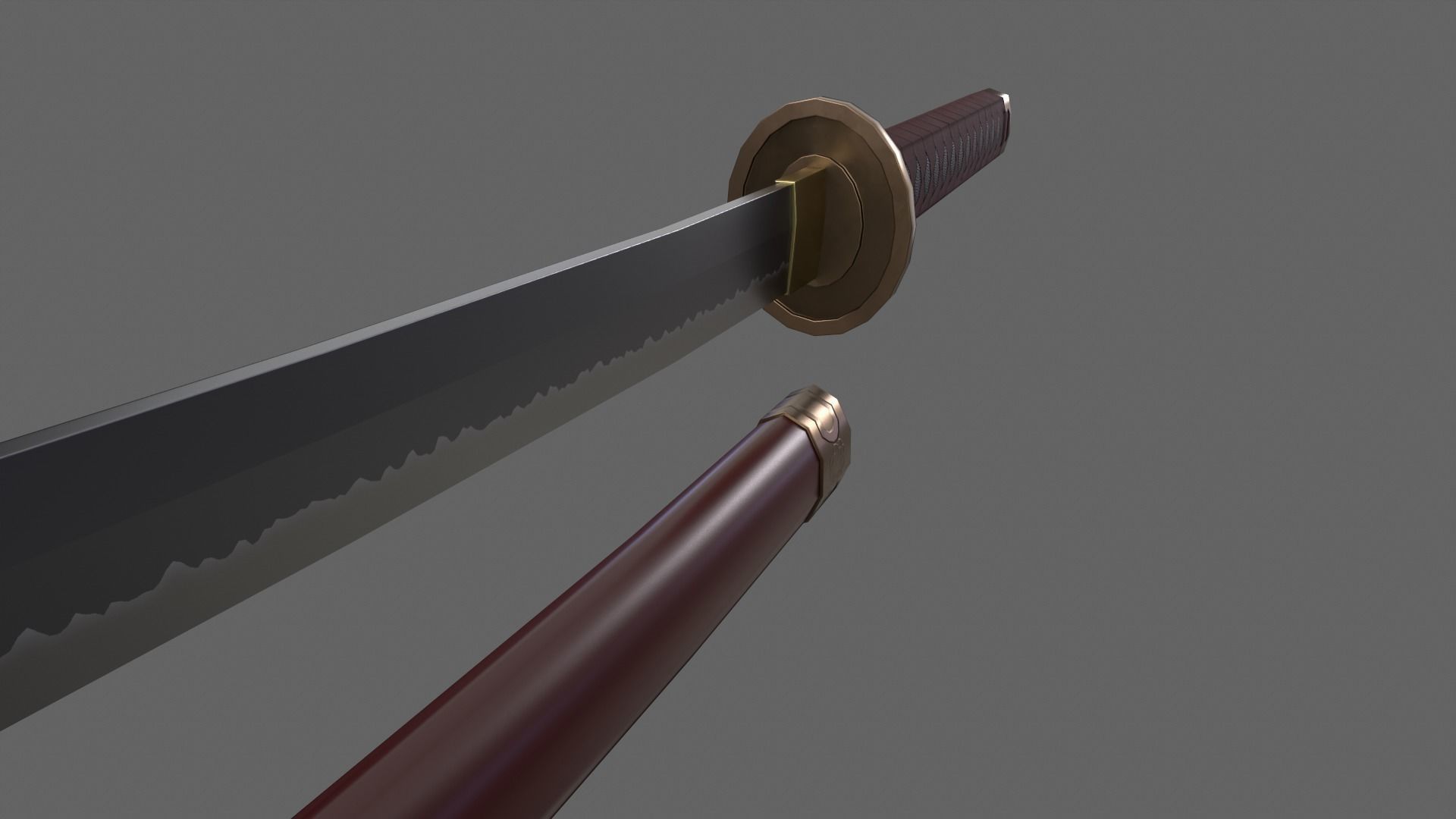 PBR Katana Japanese Sword Red V2 Low-poly 3D model_18