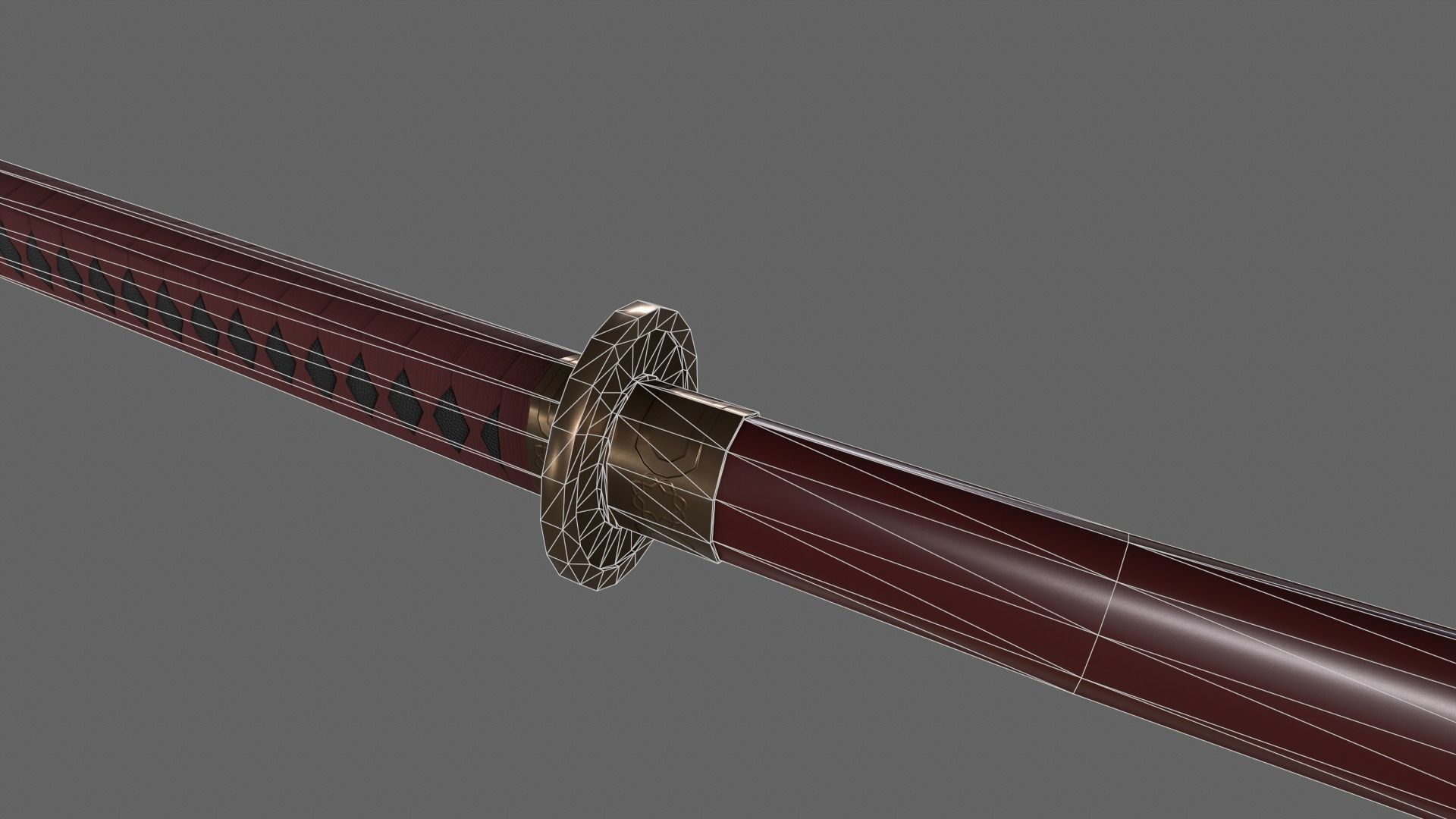 PBR Katana Japanese Sword Red V2 Low-poly 3D model_15