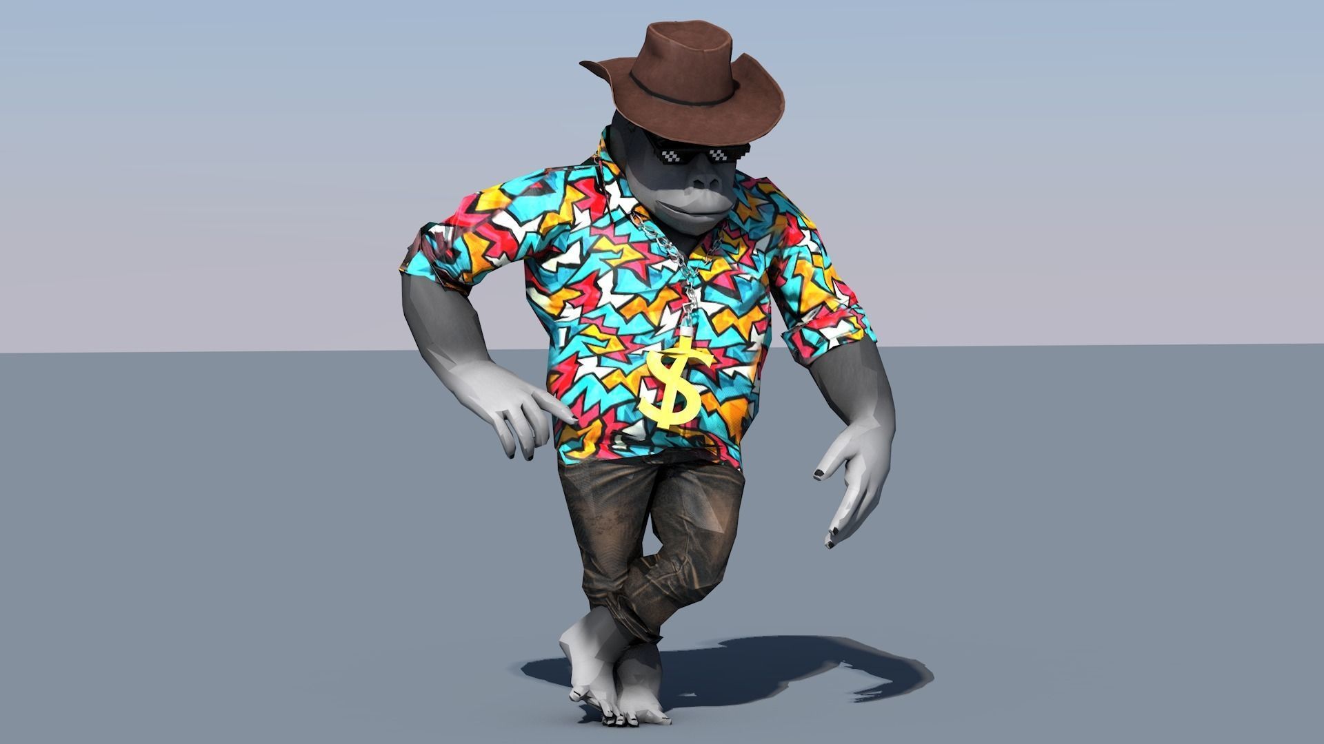Crazy Gorilla Low-poly 3D model_4