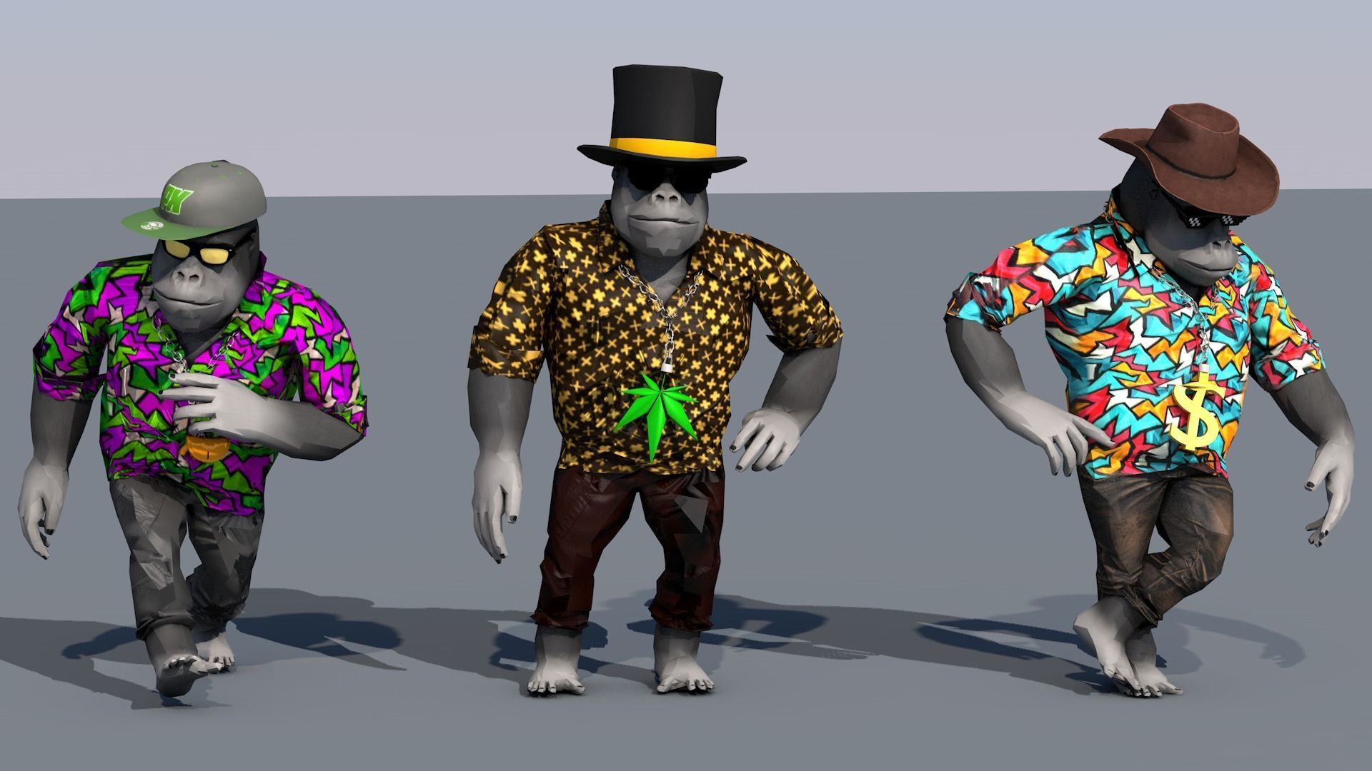 Crazy Gorilla Low-poly 3D model_5
