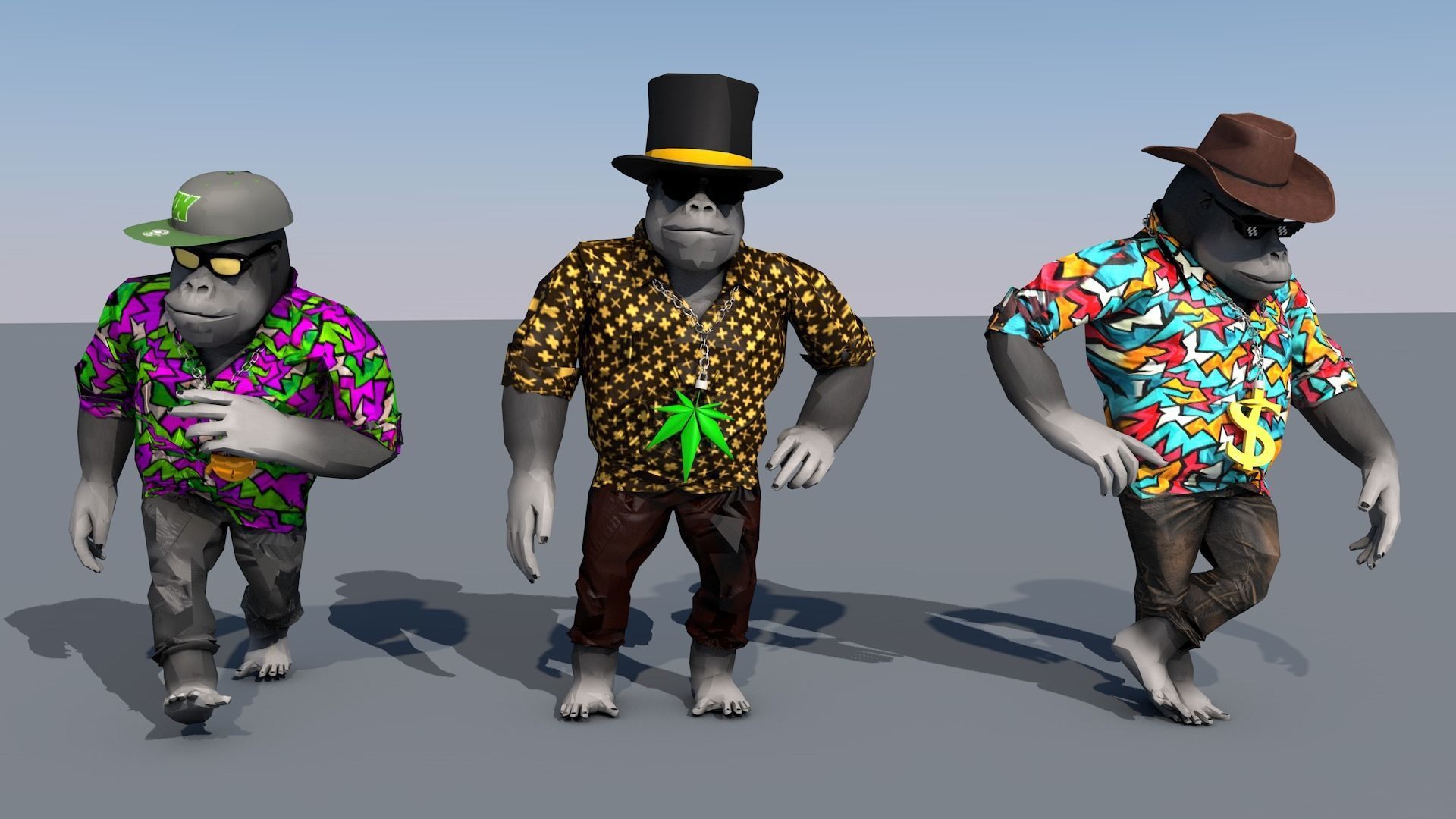 Crazy Gorilla Low-poly 3D model_7
