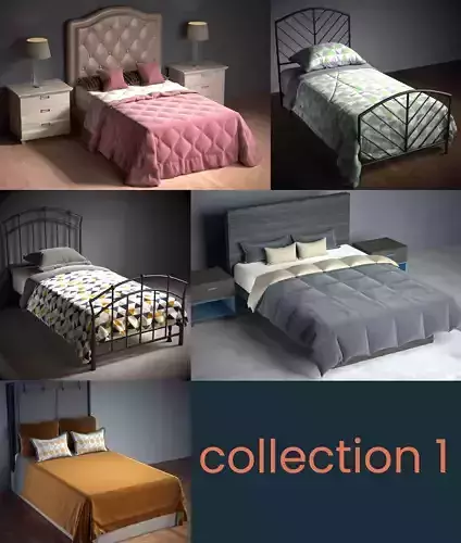 Beds - Collection 1 bed with comforter and two nightstands